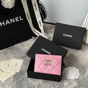 CHANEL Pink Quilted Card Case